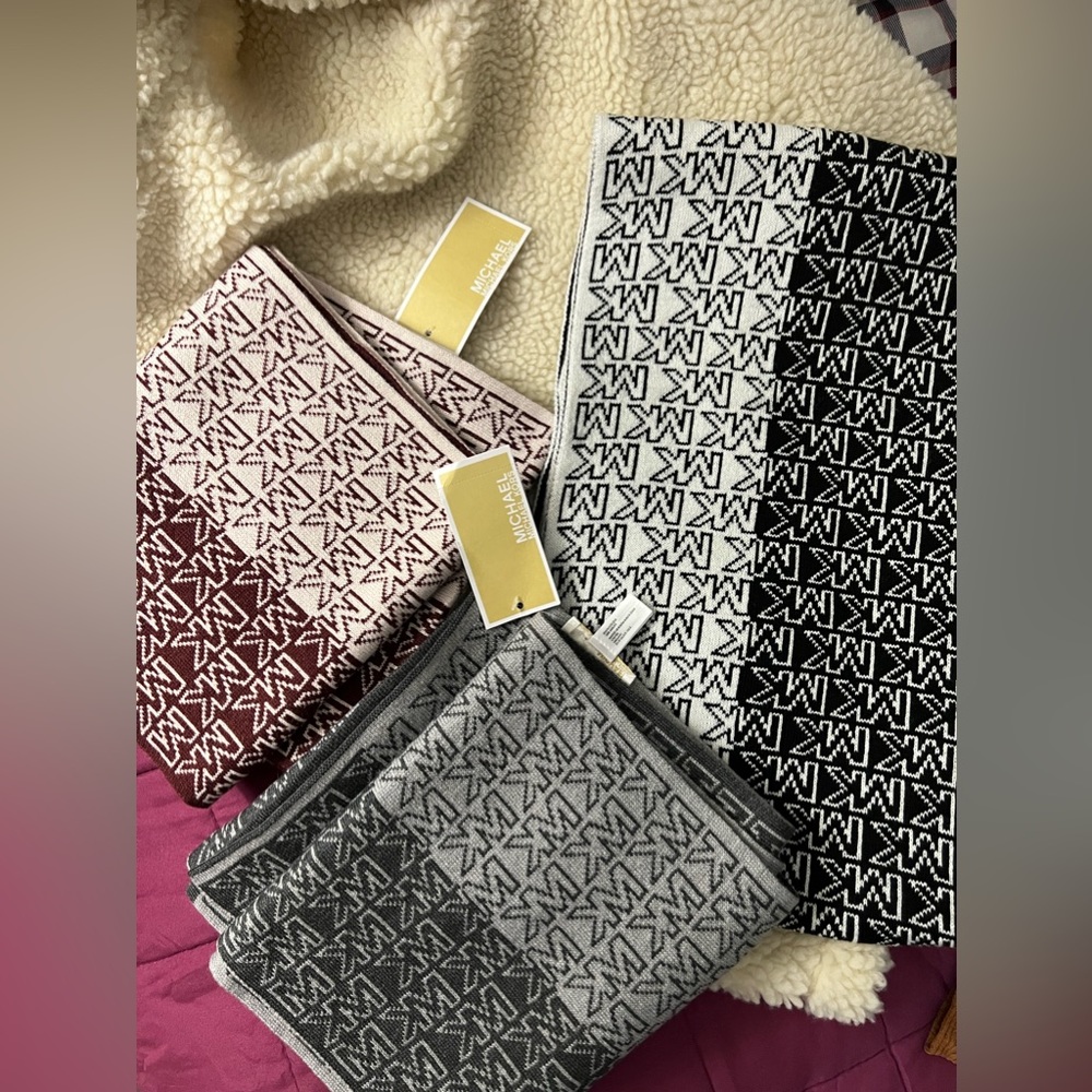 Michael Kors scarf. Three colors:Maroon/pink, black/white,light and dark gray.